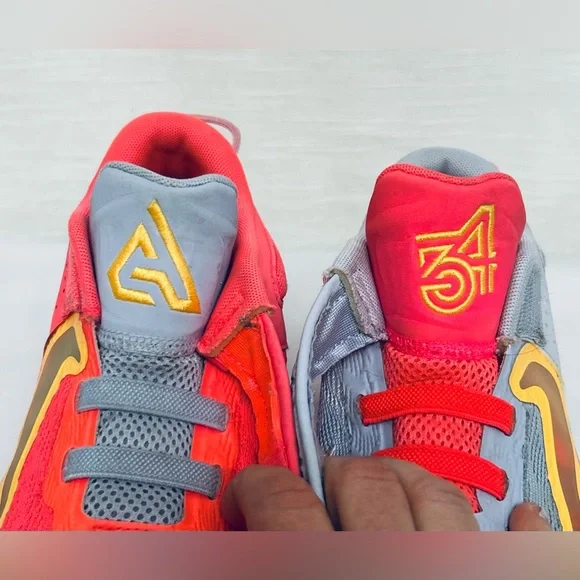 Nike Giannis Immortality 2 Kids Colorful Athletic Sneakers - Gray,Coral & Yellow - Picture 8 of 9